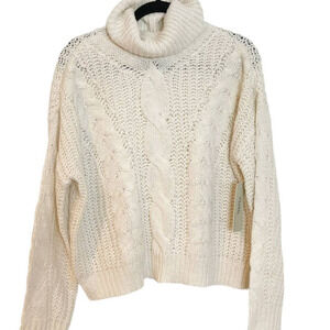 Cloth Cable Knit Turtleneck Pullover Sweater Long Sleeve Cream Women's Size M